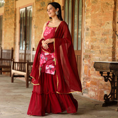 Ruhi Red floral Sharara Suit Set