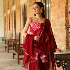 Ruhi Red floral Sharara Suit Set