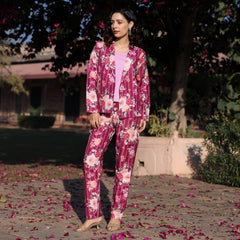 Violet Floral Printed Blazer Set