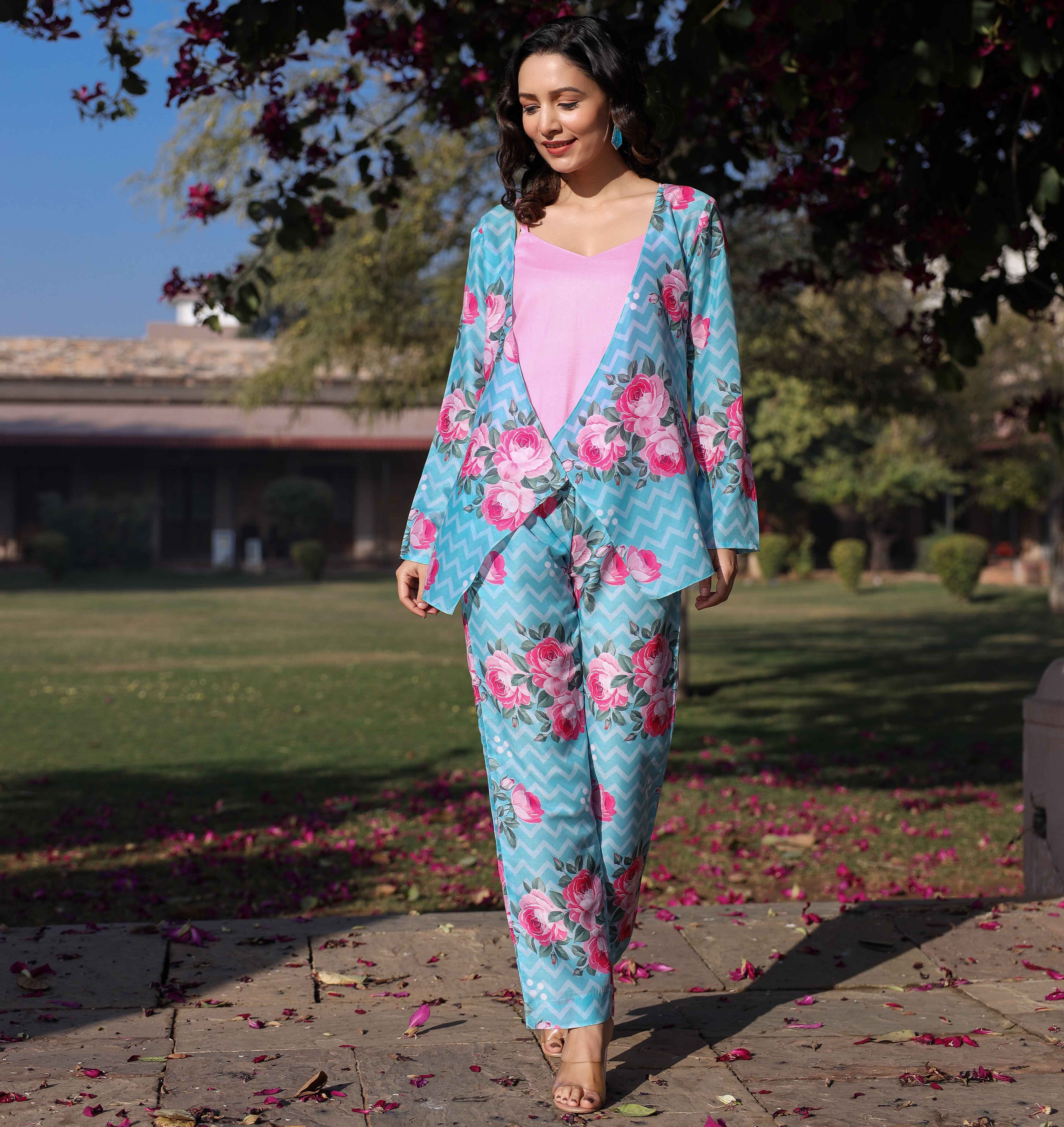 Asheera Rose Blue Printed Co Ord Set