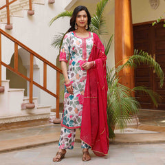 White Floral Maslin Suit Set