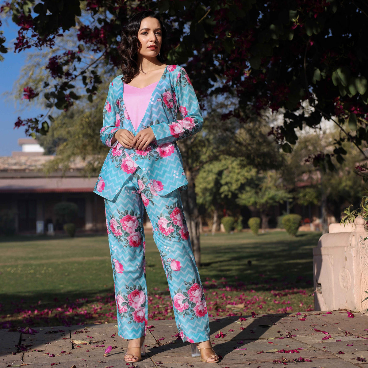 Asheera Rose Blue Printed Co Ord Set