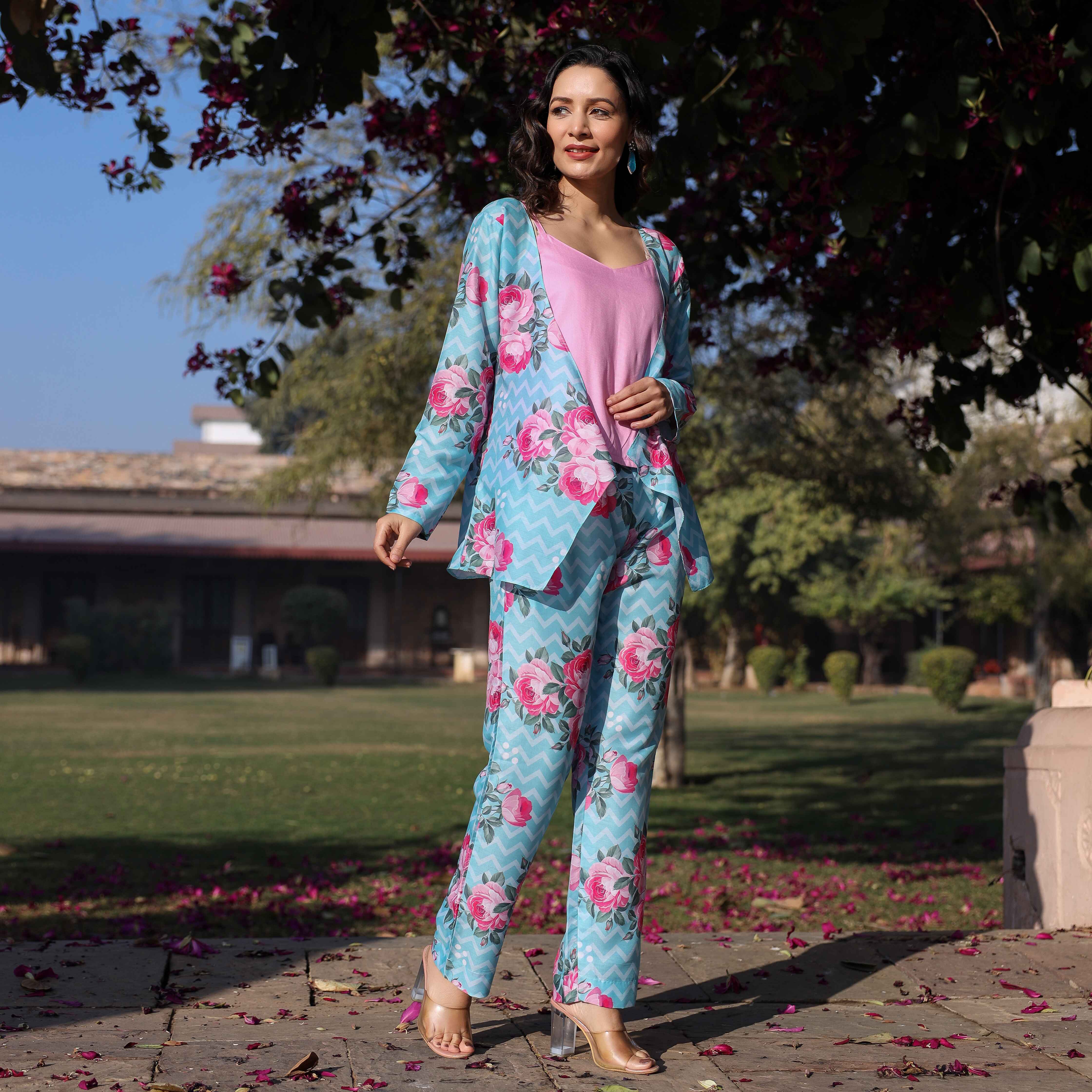 Asheera Rose Blue Printed Co Ord Set