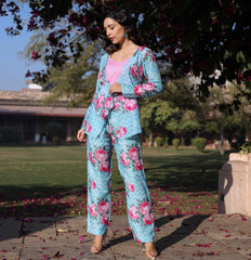 Asheera Rose Blue Printed Co Ord Set