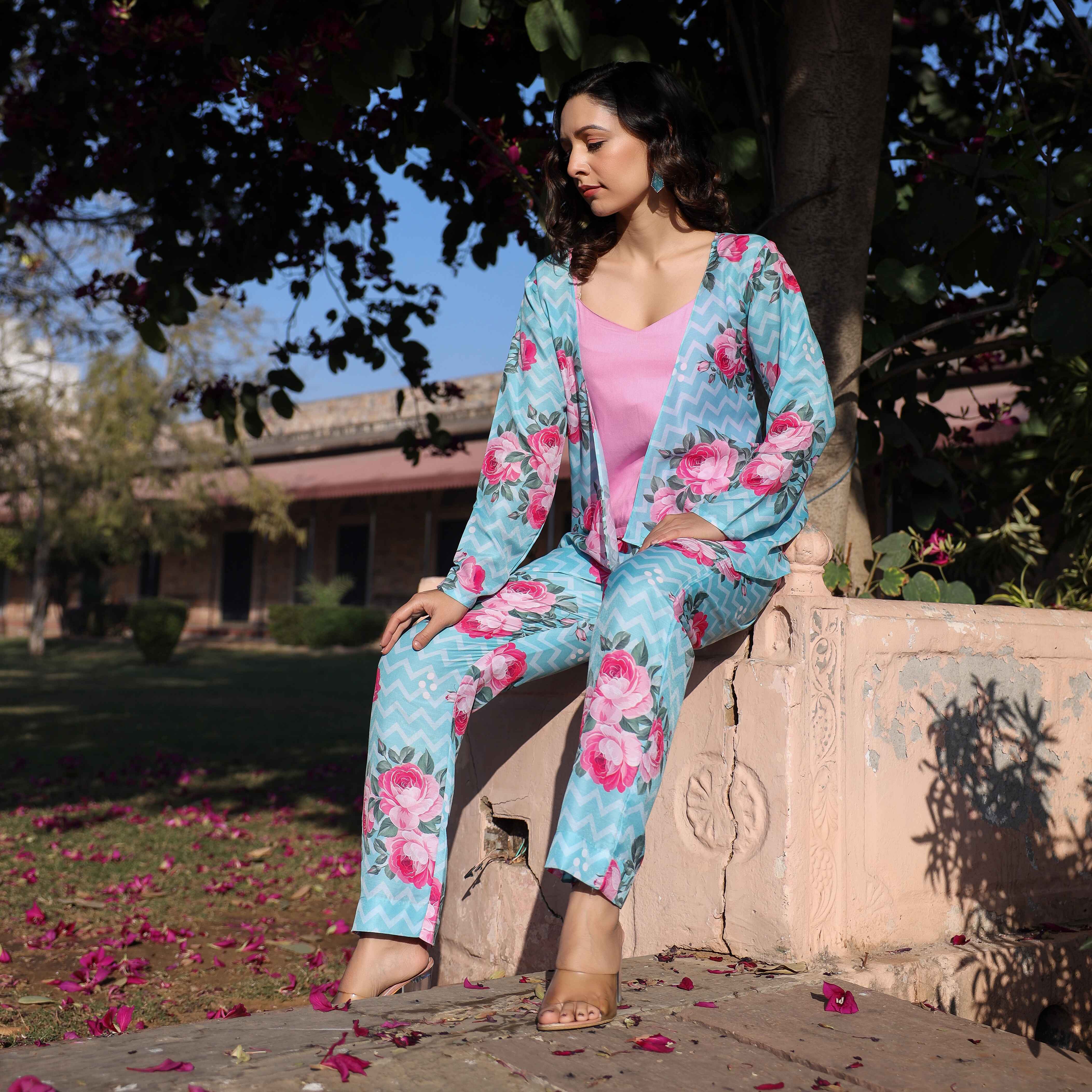 Asheera Rose Blue Printed Co Ord Set