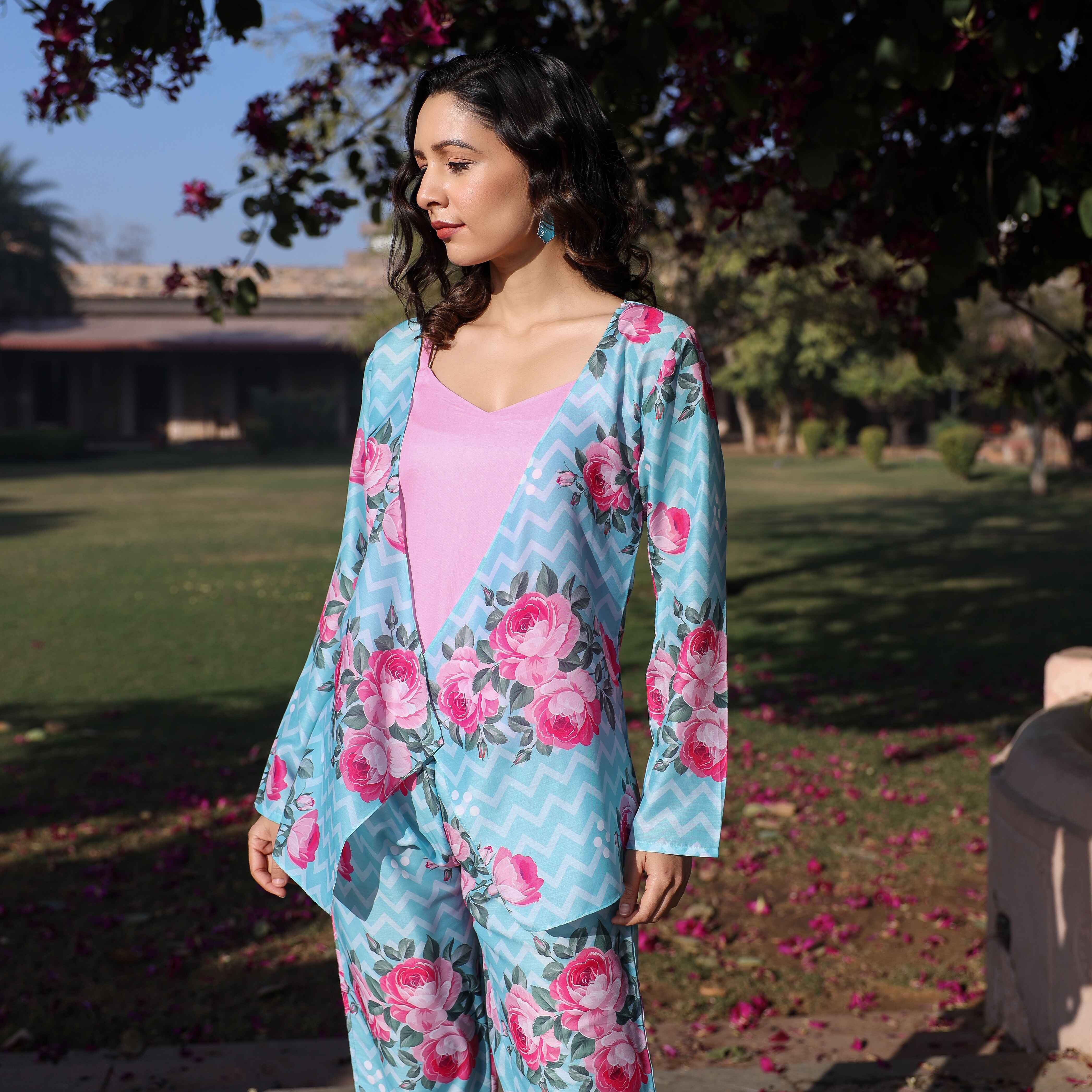 Asheera Rose Blue Printed Co Ord Set