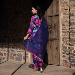 Prisha Blue Floral Maslin Hand Embroidered Suit Set