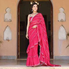 Asheera Gulabi Georgette Gota Work Pre Drape 1 min ruffle Saree