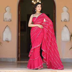 Asheera Gulabi Georgette Gota Work Pre Drape 1 min ruffle Saree