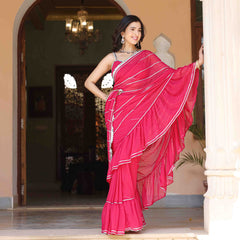 Asheera Gulabi Georgette Gota Work Pre Drape 1 min ruffle Saree