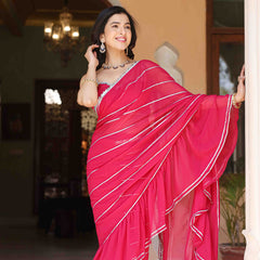 Asheera Gulabi Georgette Gota Work Pre Drape 1 min ruffle Saree