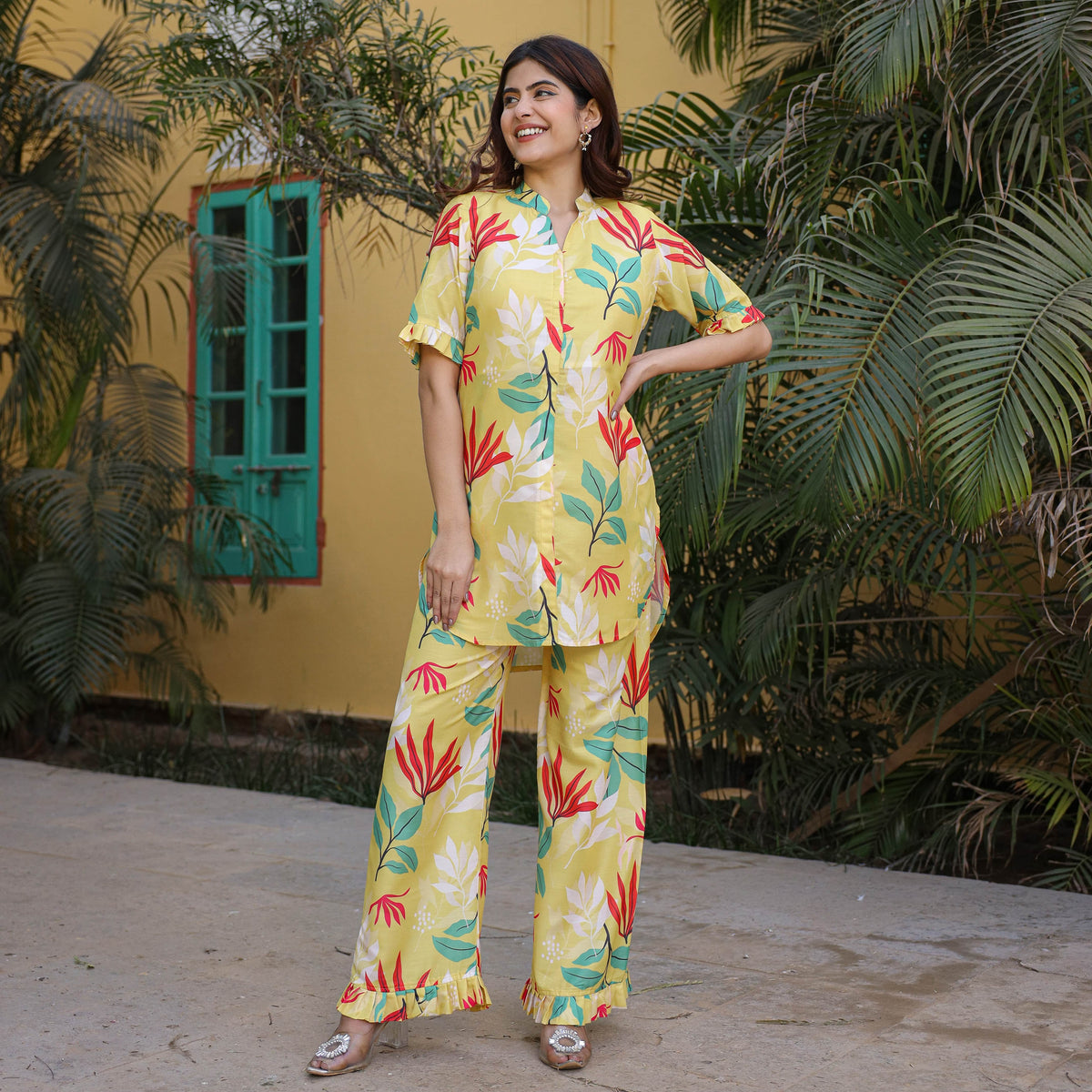 Asheera Mango Yellow Printed Co Ord Set