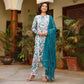 Kavya Green Floral Maslin Lace Work Suit Set