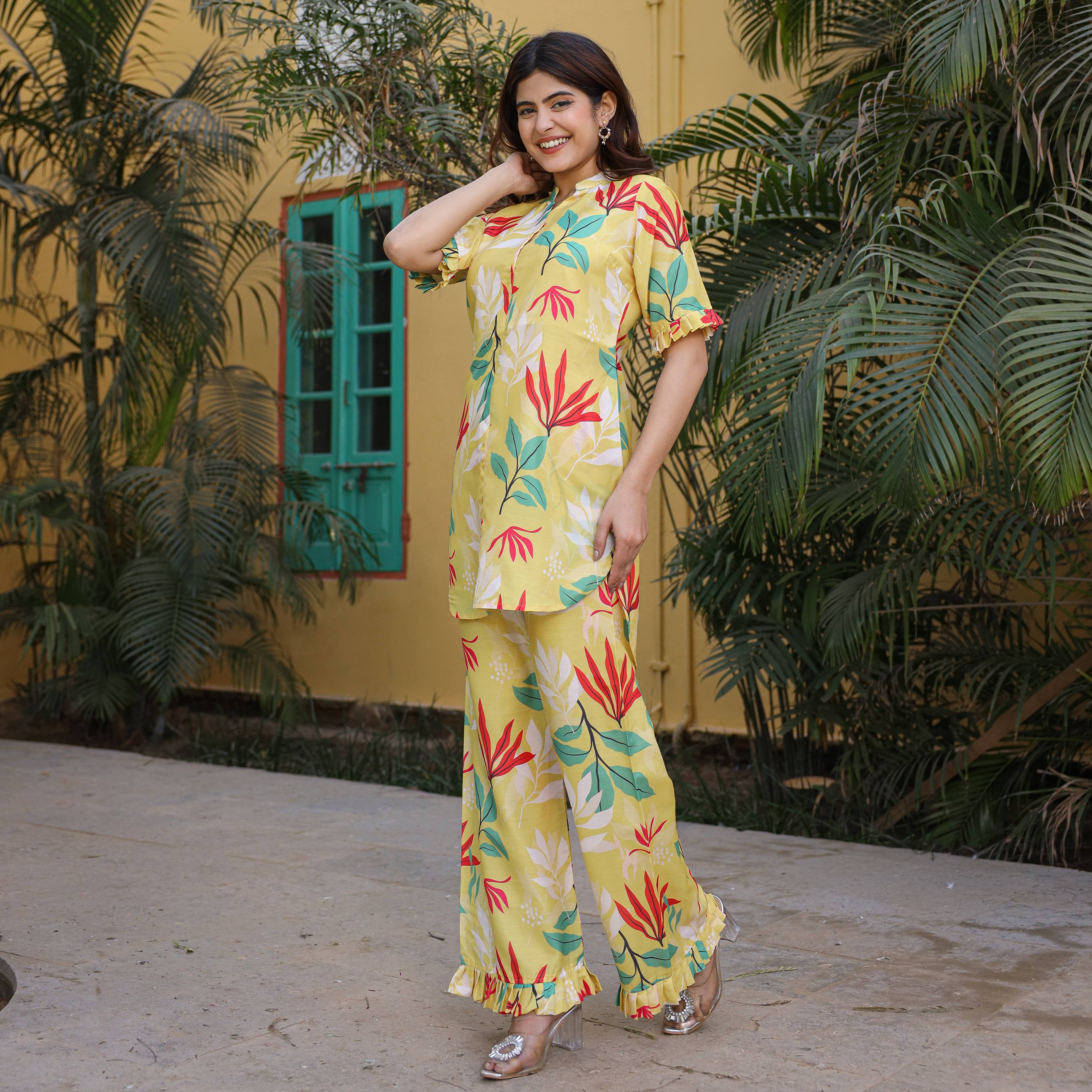 Asheera Mango Yellow Printed Co Ord Set