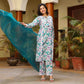 Asheera Green Kavya Floral Maslin Lace Work Suit Set