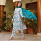 Kavya Green Floral Maslin Lace Work Suit Set