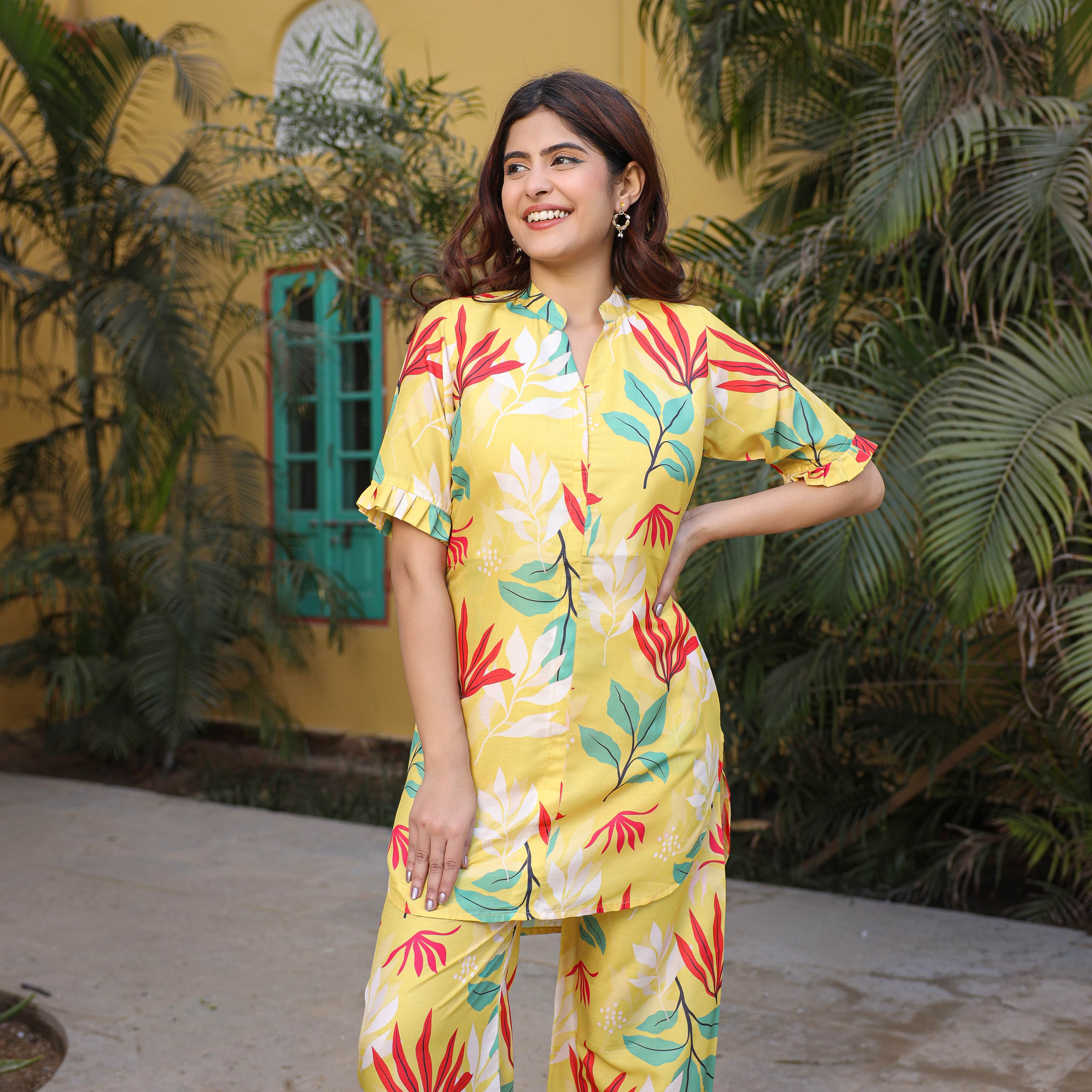 Asheera Mango Yellow Printed Co Ord Set