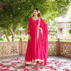 Rani Pink Zardozi Work Georgette  Anarkali Suit Set