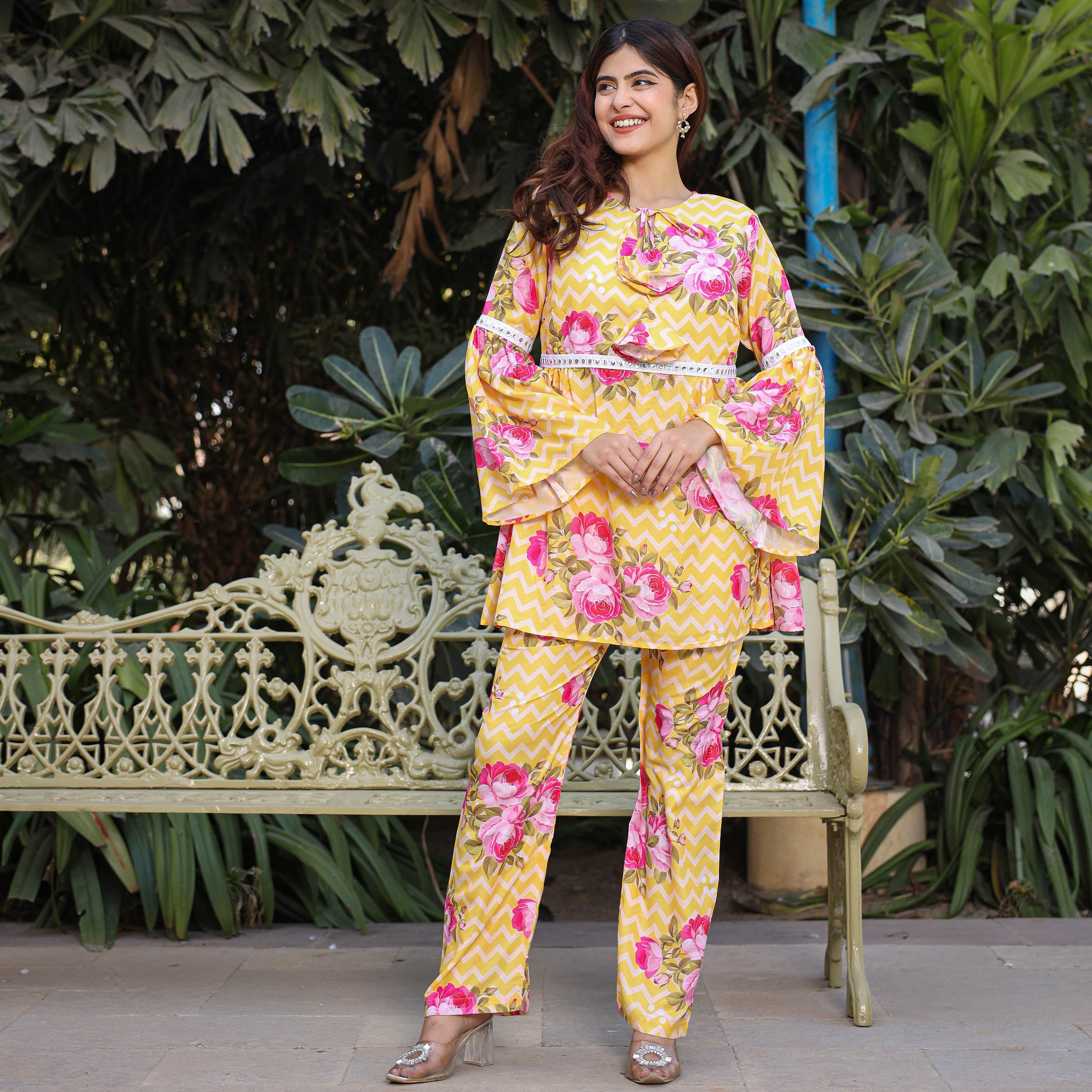 Asheera Yellow Floral Print Co Ord Set