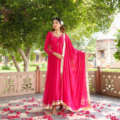 Rani Pink Zardozi Work Georgette  Anarkali Suit Set