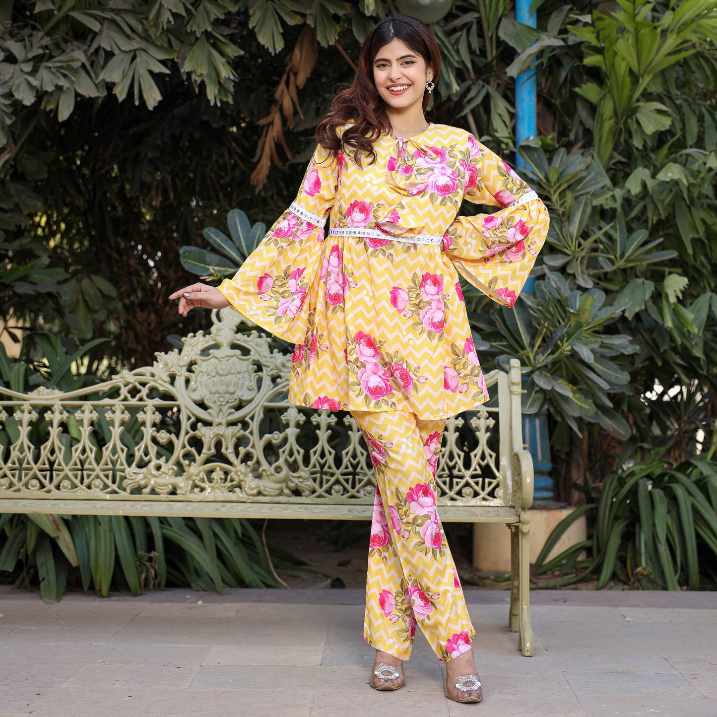 Asheera Yellow Floral Print Co Ord Set