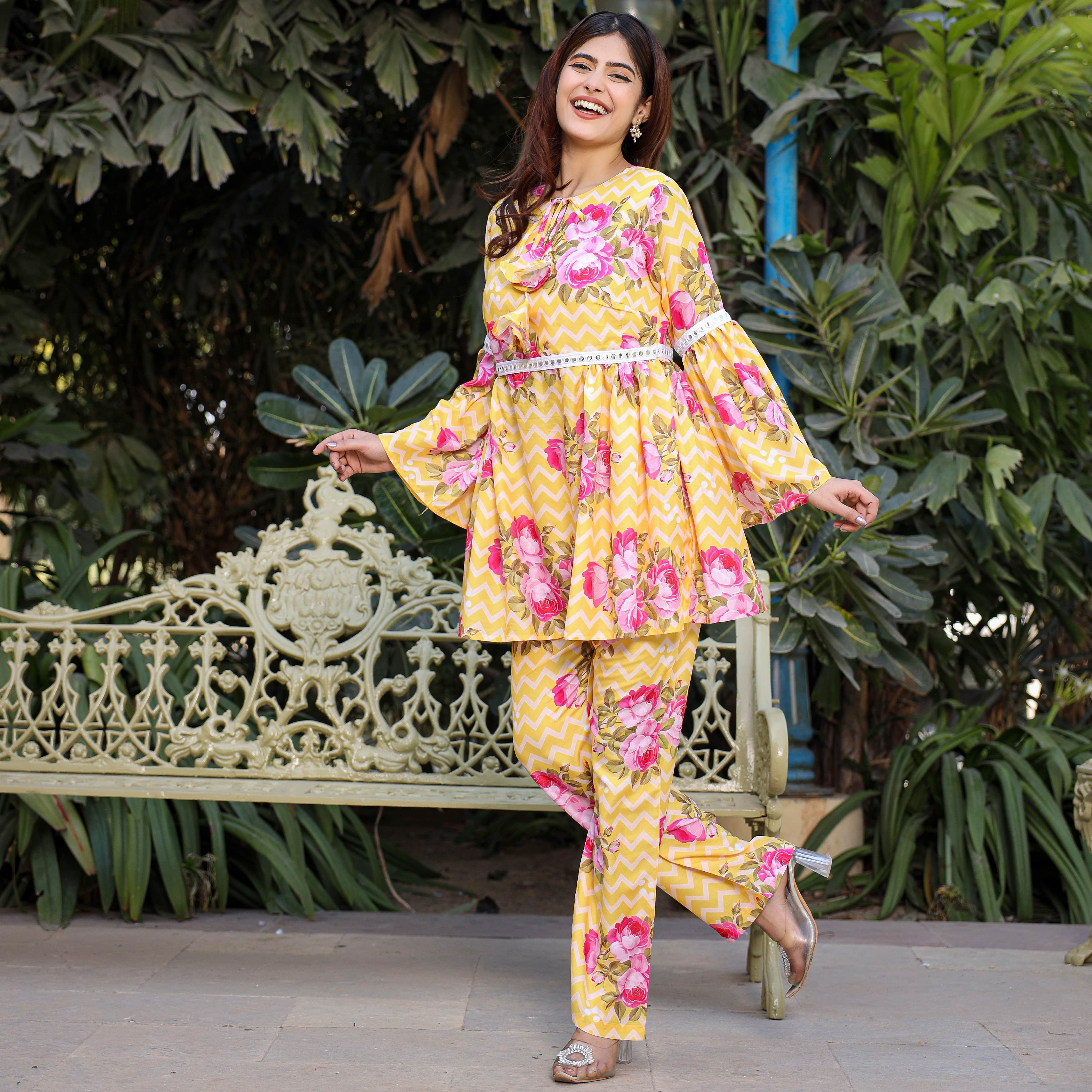 Asheera Yellow Floral Print Co Ord Set