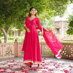 Rani Pink Zardozi Work Georgette  Anarkali Suit Set