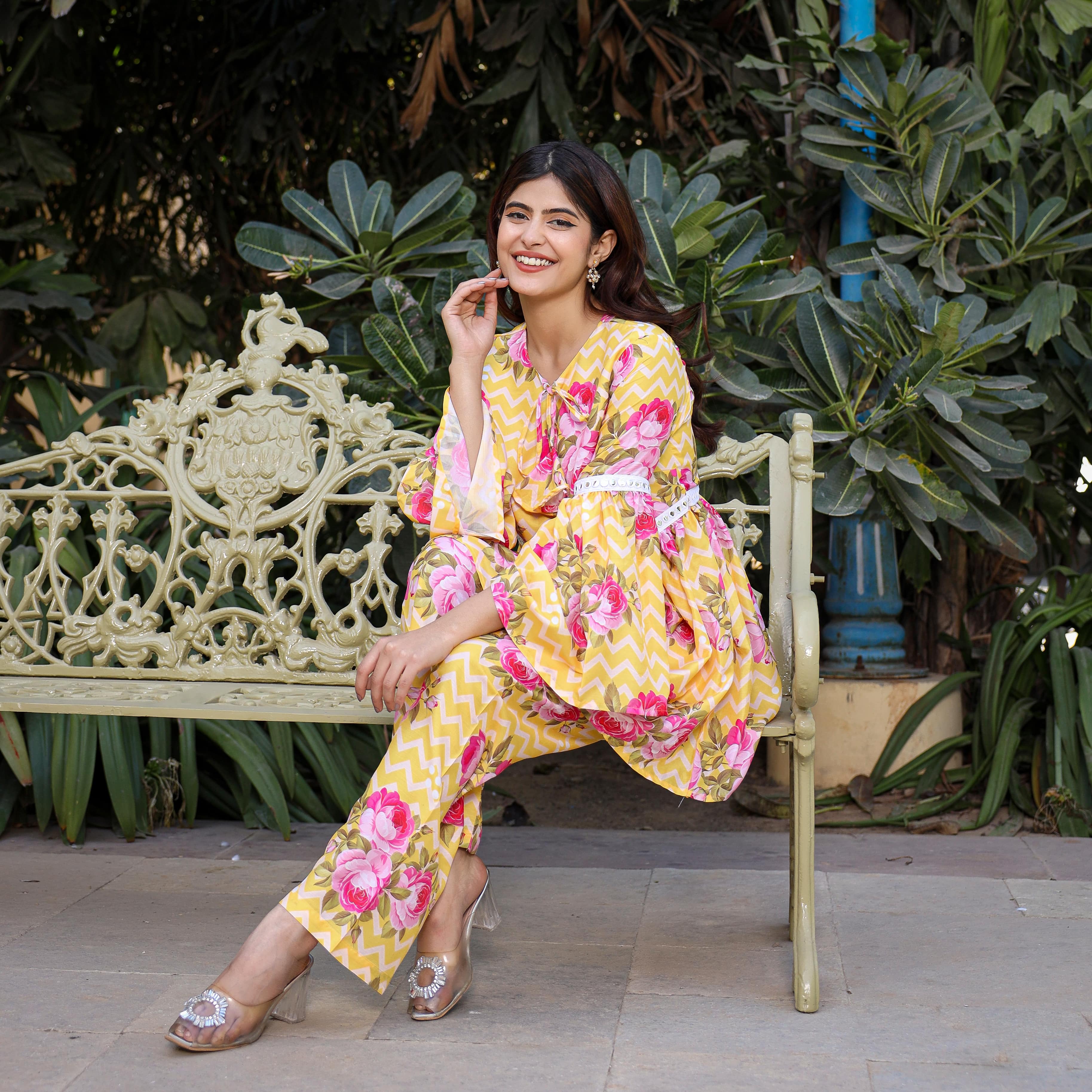 Asheera Yellow Floral Print Co Ord Set