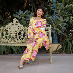 Asheera Yellow Floral Print Co Ord Set