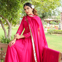 Rani Pink Zardozi Work Georgette  Anarkali Suit Set