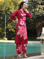 Rozana Red Floral Maslin Co Ord Set