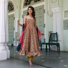 Paisley Yellow Chanderi Anarkali Suit Set