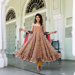 Paisley Yellow Chanderi Anarkali Suit Set