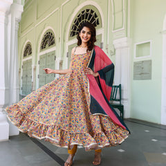 Paisley Yellow Chanderi Anarkali Suit Set