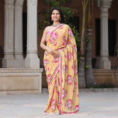 Asheera Yellow Floral Lace Work Pre Stitched 1 min Saree