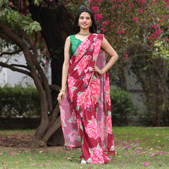 Asheera Red Floral Gota Work Pre Stitched 1 min Saree