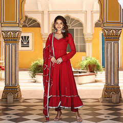 Red Gota Work Anarkali Suit Set