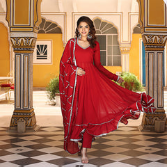 Red Gota Work Anarkali Suit Set