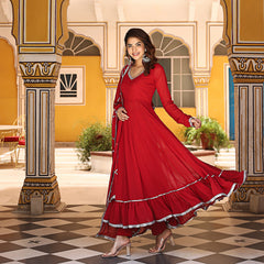 Red Gota Work Anarkali Suit Set