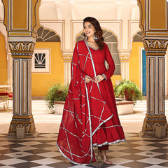 Red Gota Work Anarkali Suit Set