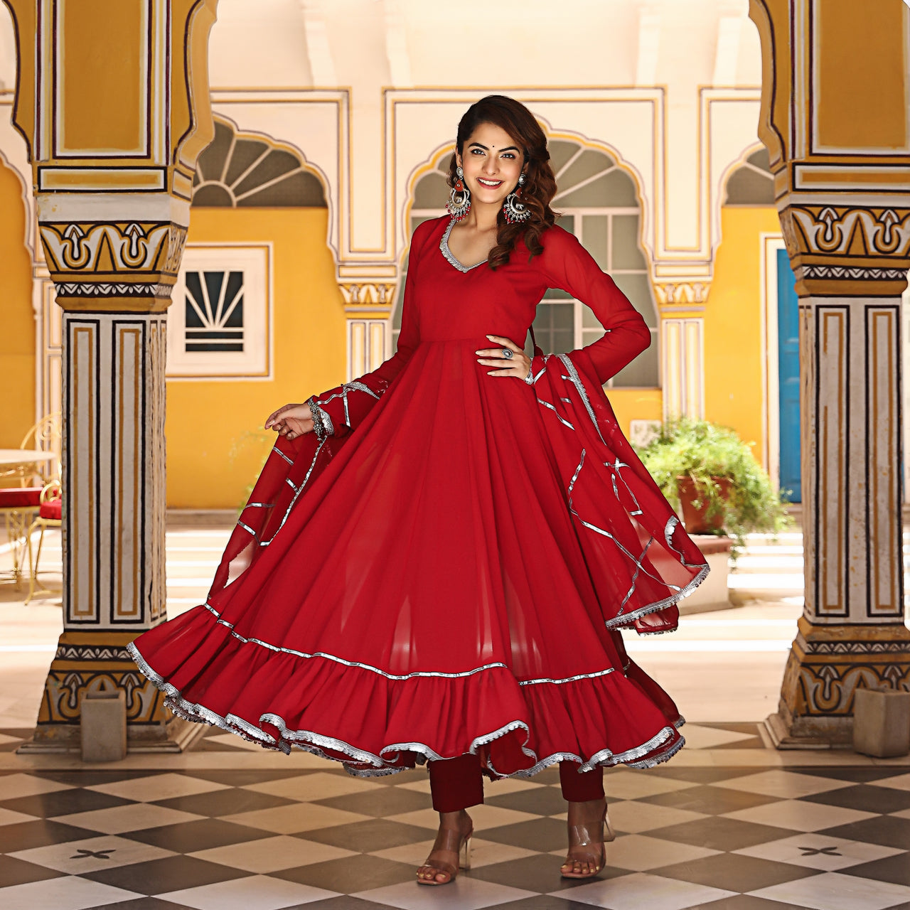 Red Gota Work Anarkali Suit Set 4XL Red Gota Work Anarkali Suit Set 4XL