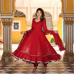 Red Gota Work Anarkali Suit Set