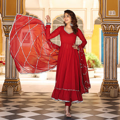 Red Gota Work Anarkali Suit Set