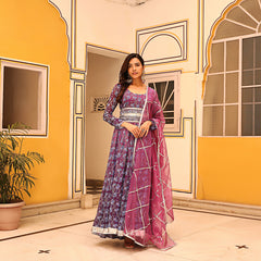 Evara Floral Printed Lilac Anarkali Gown Suit Set