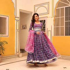 Evara Floral Printed Lilac Anarkali Gown Suit Set