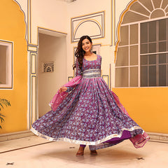 Evara Floral Printed Lilac Anarkali Gown Suit Set