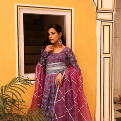 Evara Floral Printed Lilac Anarkali Gown Suit Set