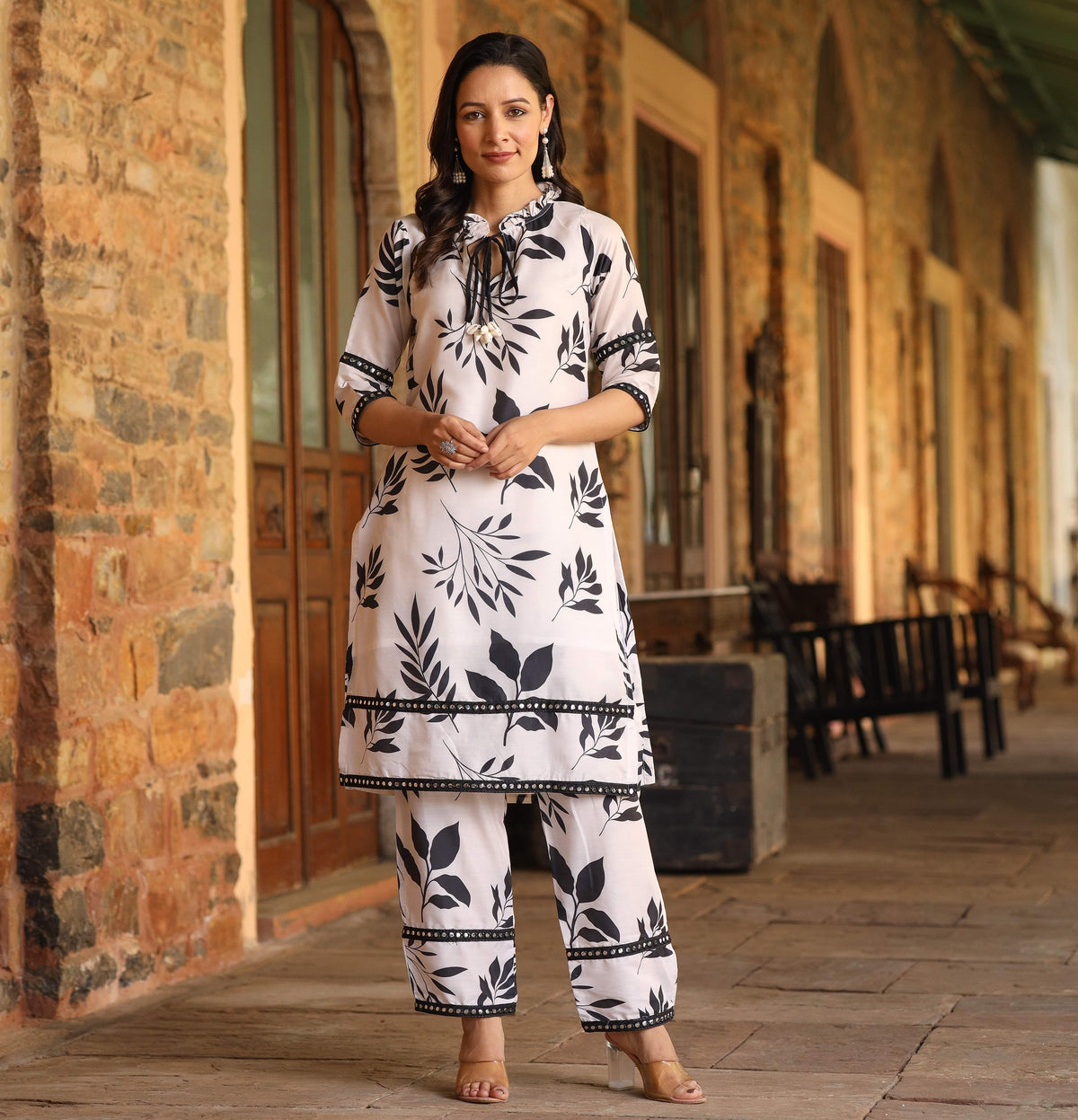 Black and White floral Maslin Co Ord Set