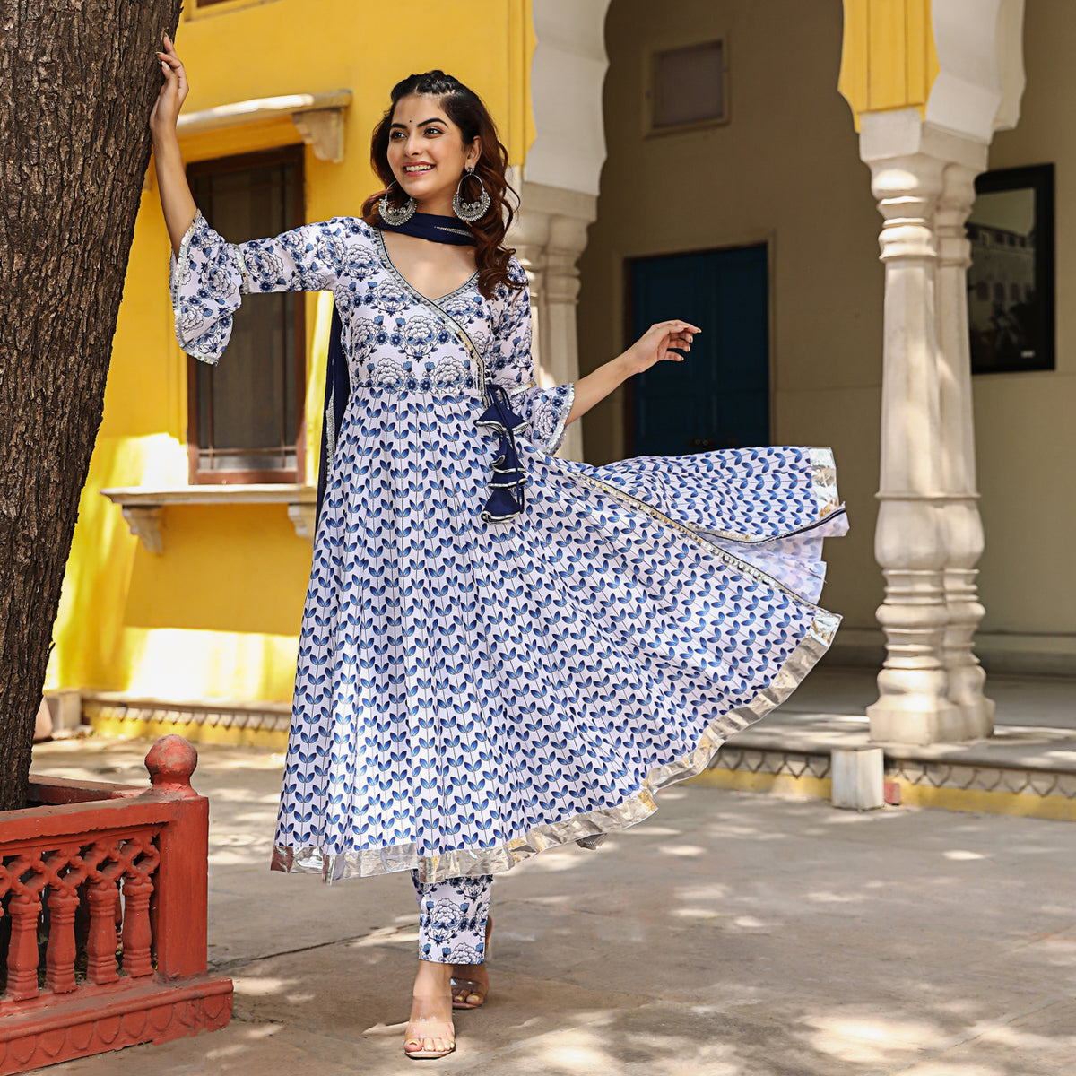 Sapna Maslin Printed Anarkali Suit Set