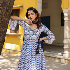 Sapna Maslin Printed Anarkali Suit Set